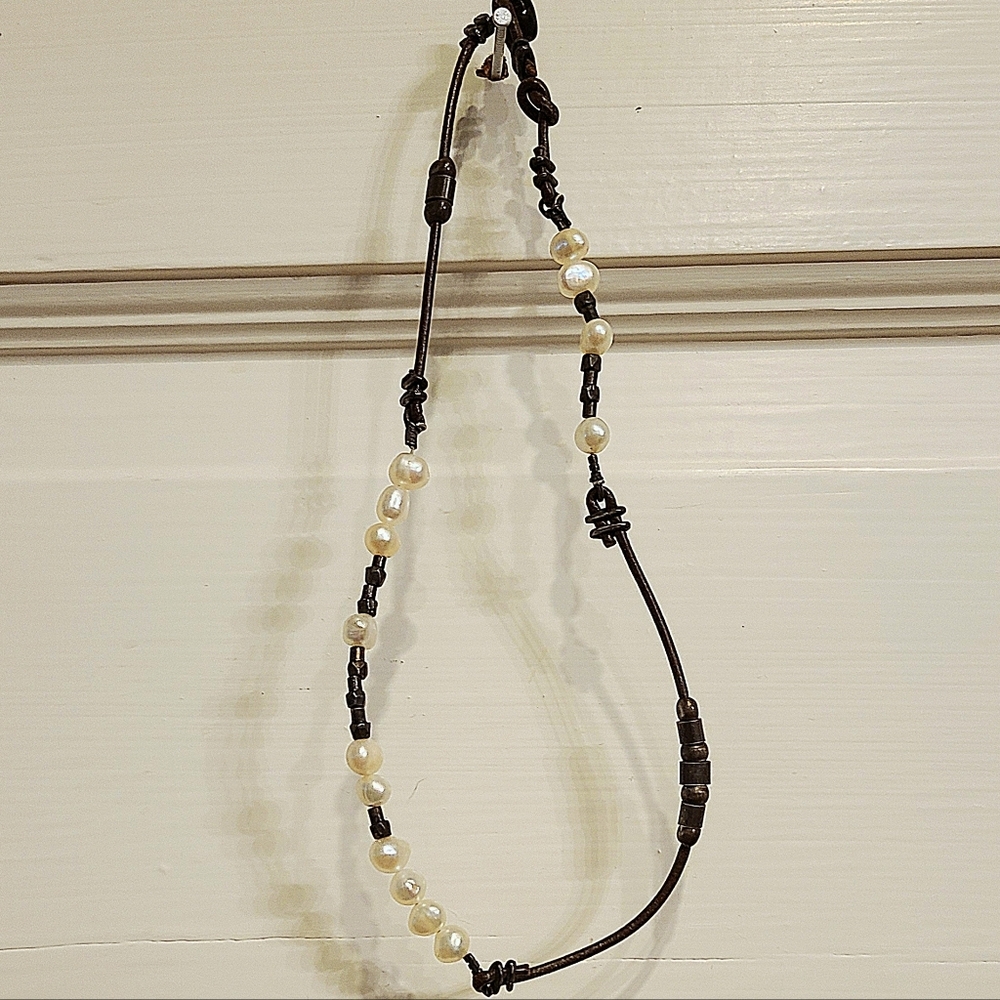 Pearl, Sterling and Brown Beaded Necklace